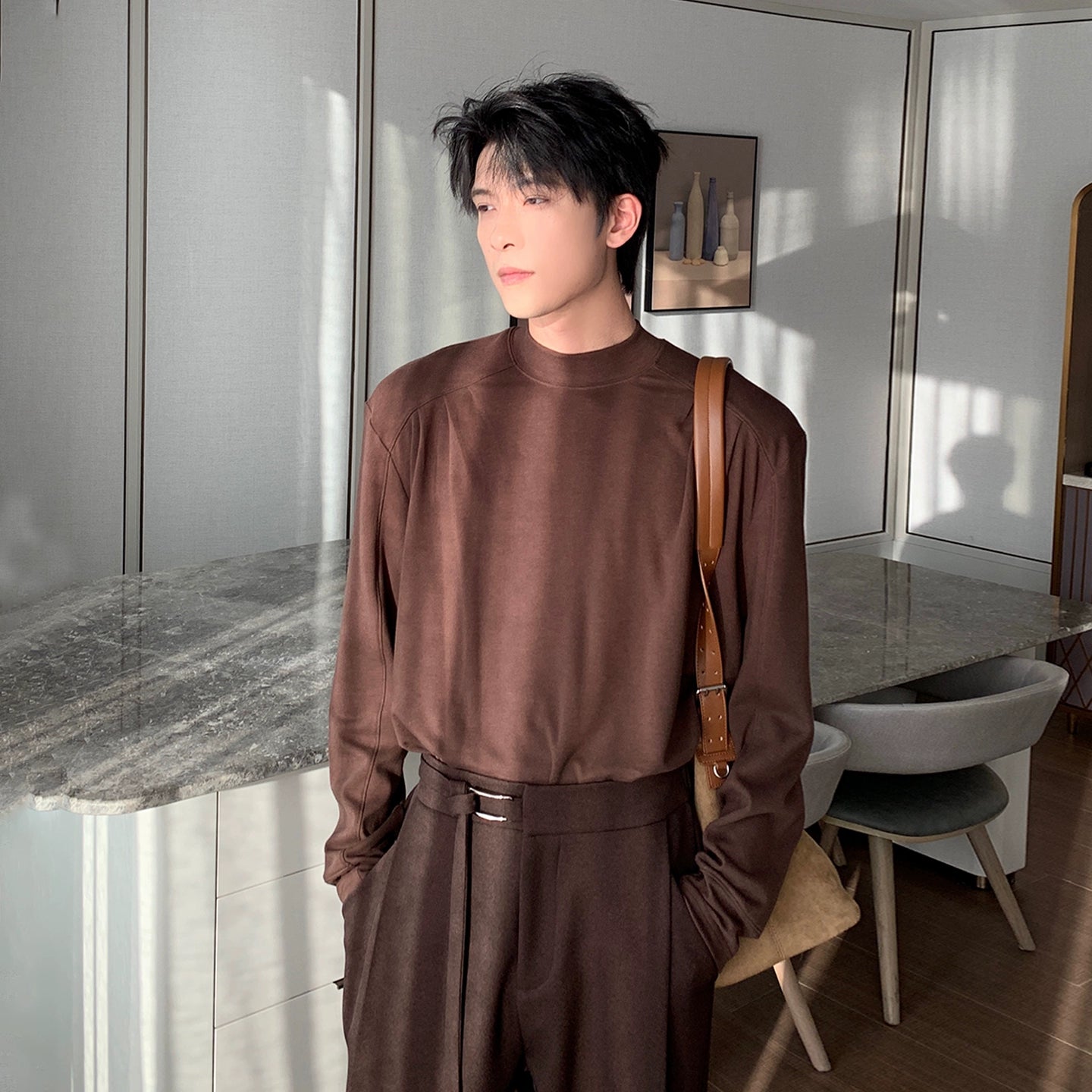 Mock Neck Loose Long Sleeve Pullover