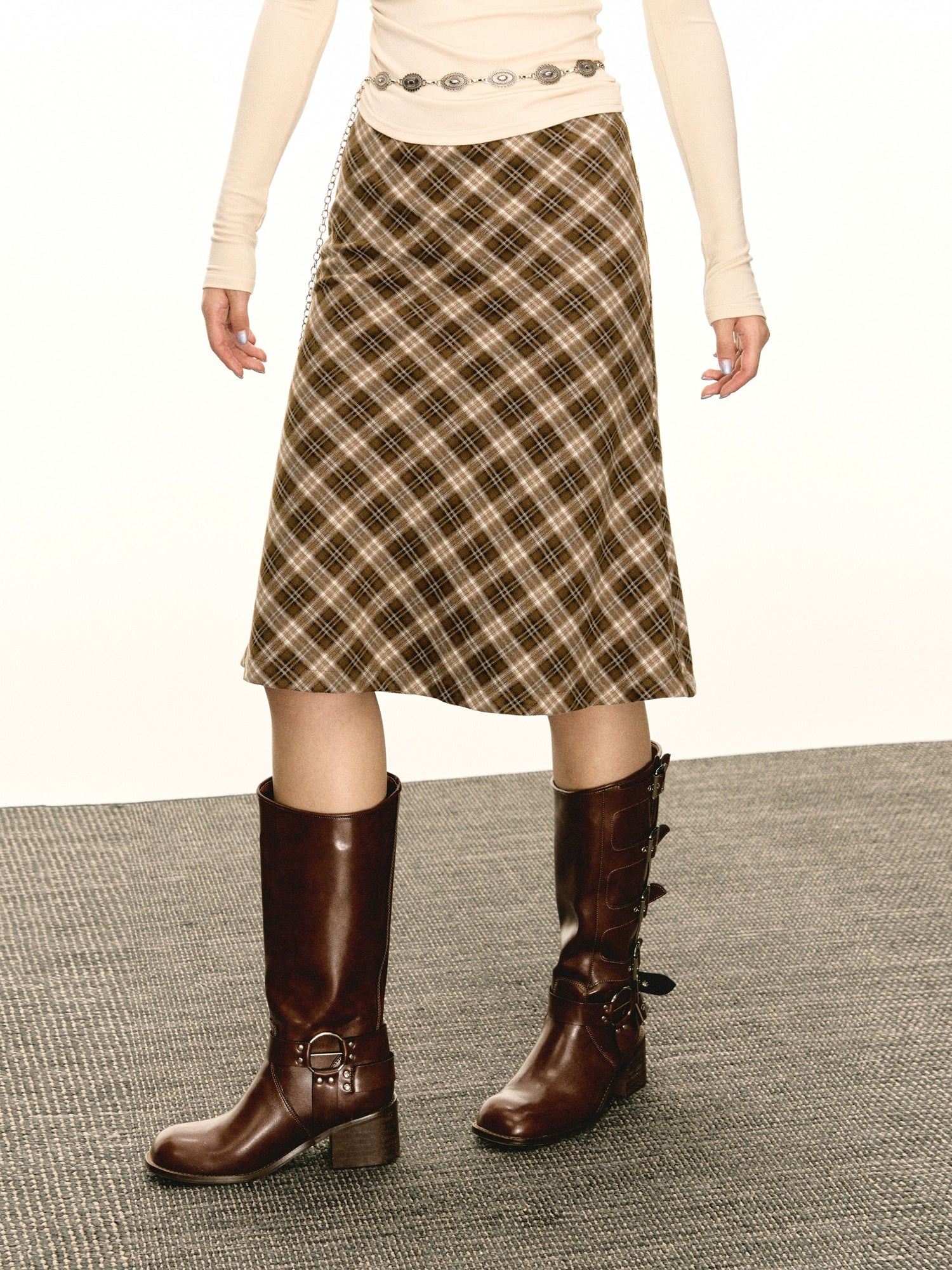 Retro Plaid Slim Fit Skirt