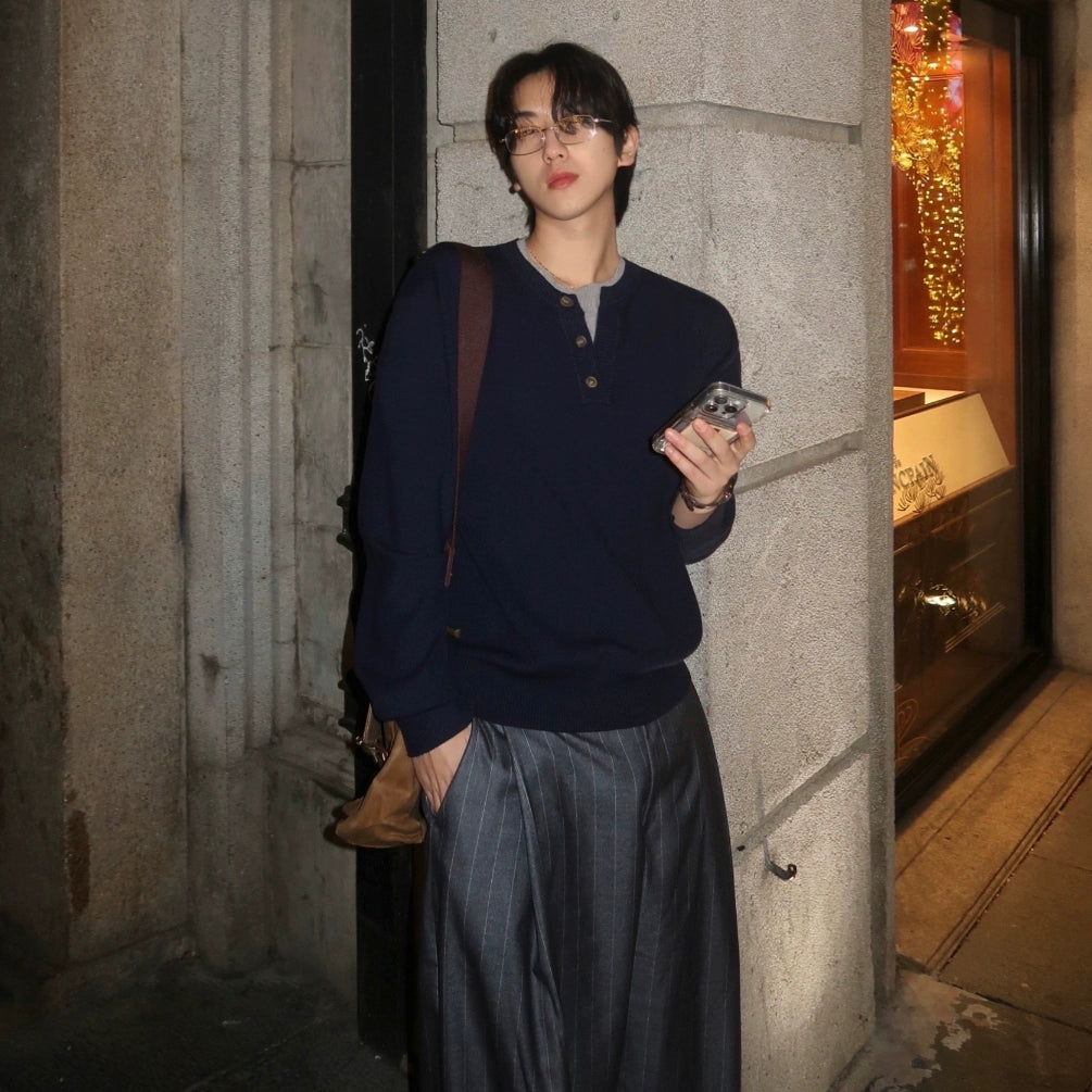 Loose Fit Henry Collar Knit Sweater