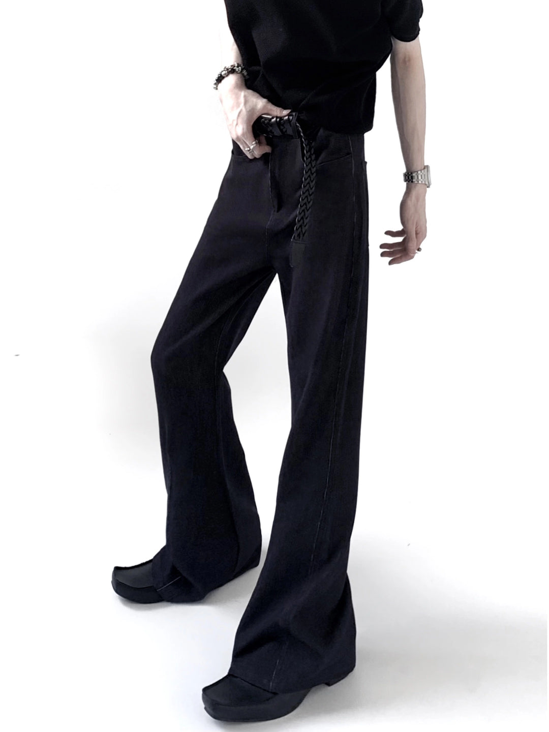 Retro ausgestellte gewaschene Jeanshose 