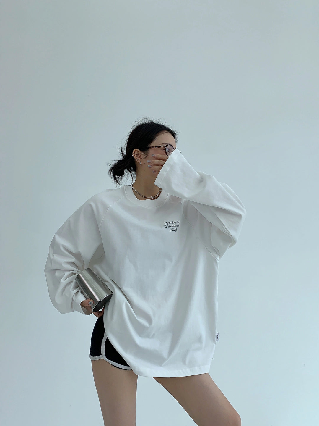 Bomullsbrevtryck Långärmad Turtleneck 