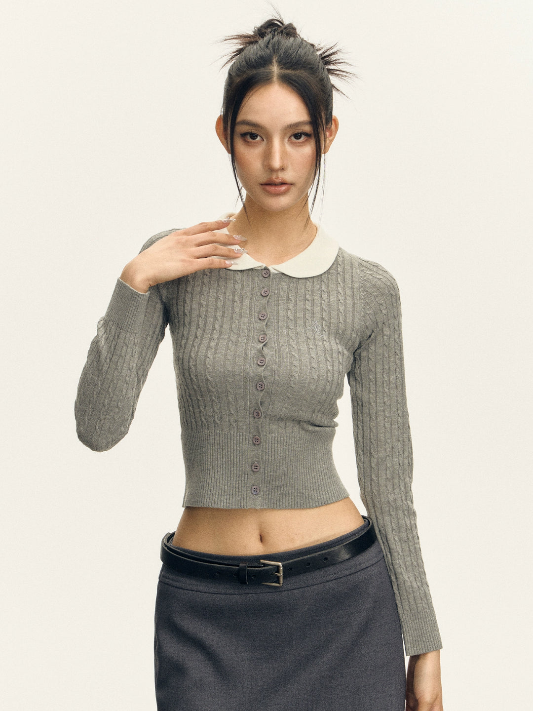 Cardigan en tricot slim à manches longues avec revers 