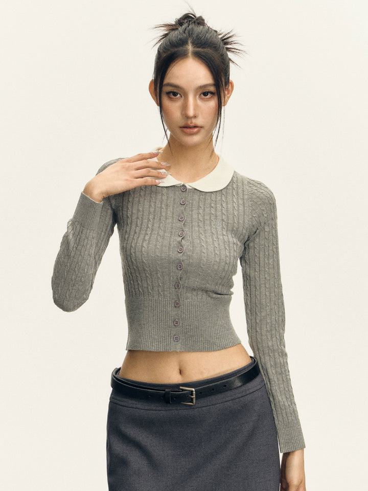 Cardigan en tricot slim à manches longues avec revers 