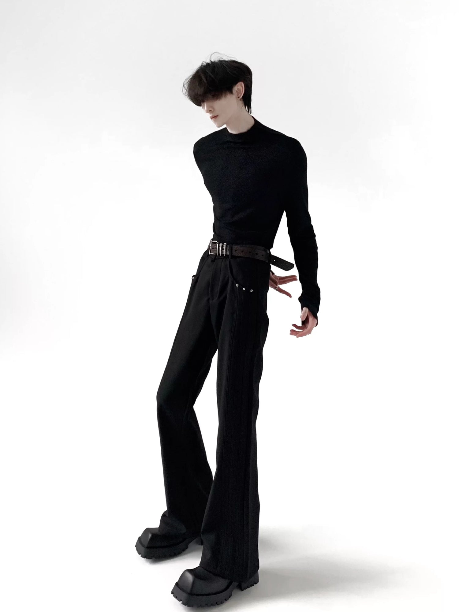 하이 웨이스트 플레어 진 바지 