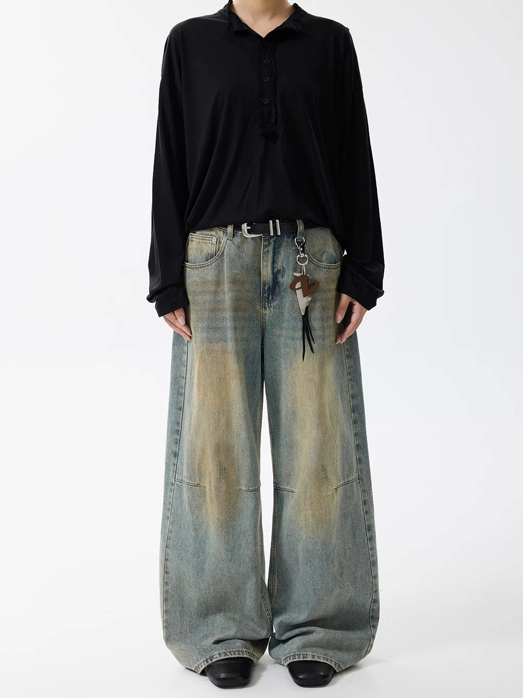 Distressed gewaschene weite Beinhosen 