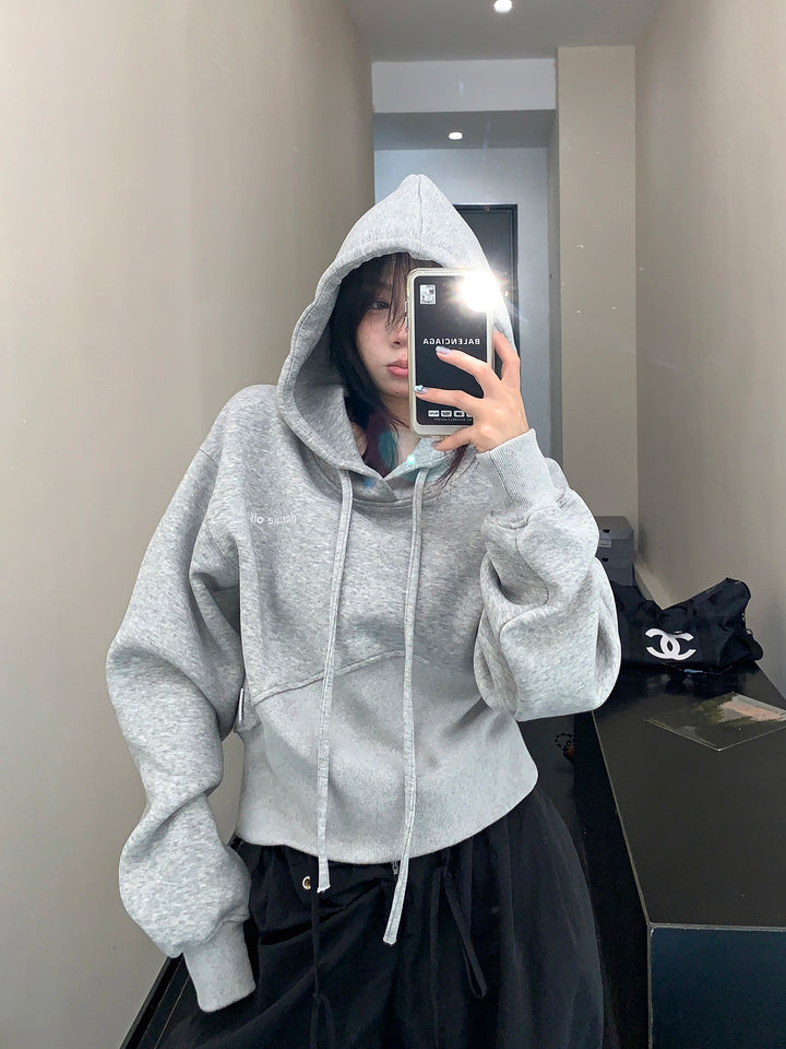 Distressed Cropped Hooded Sweatshirt