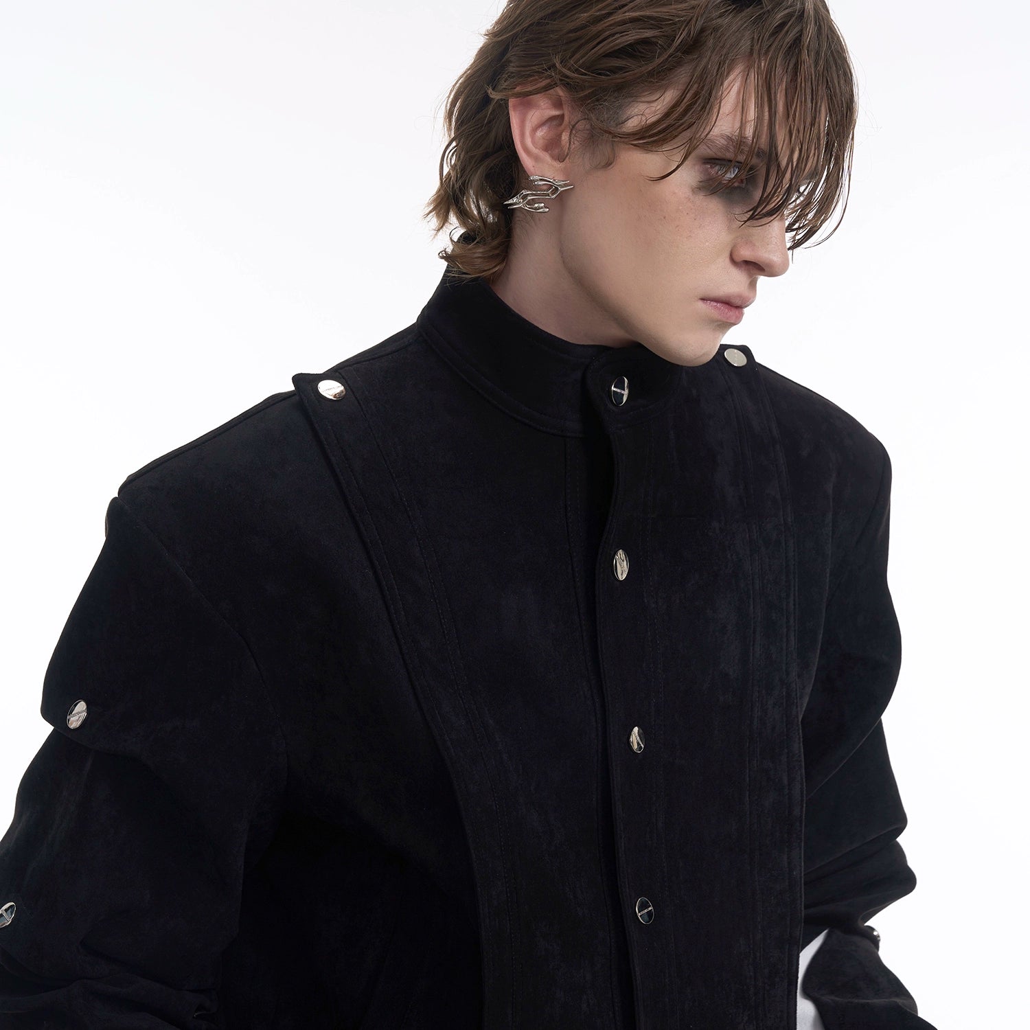 Suede Short Suit with Pleated Design