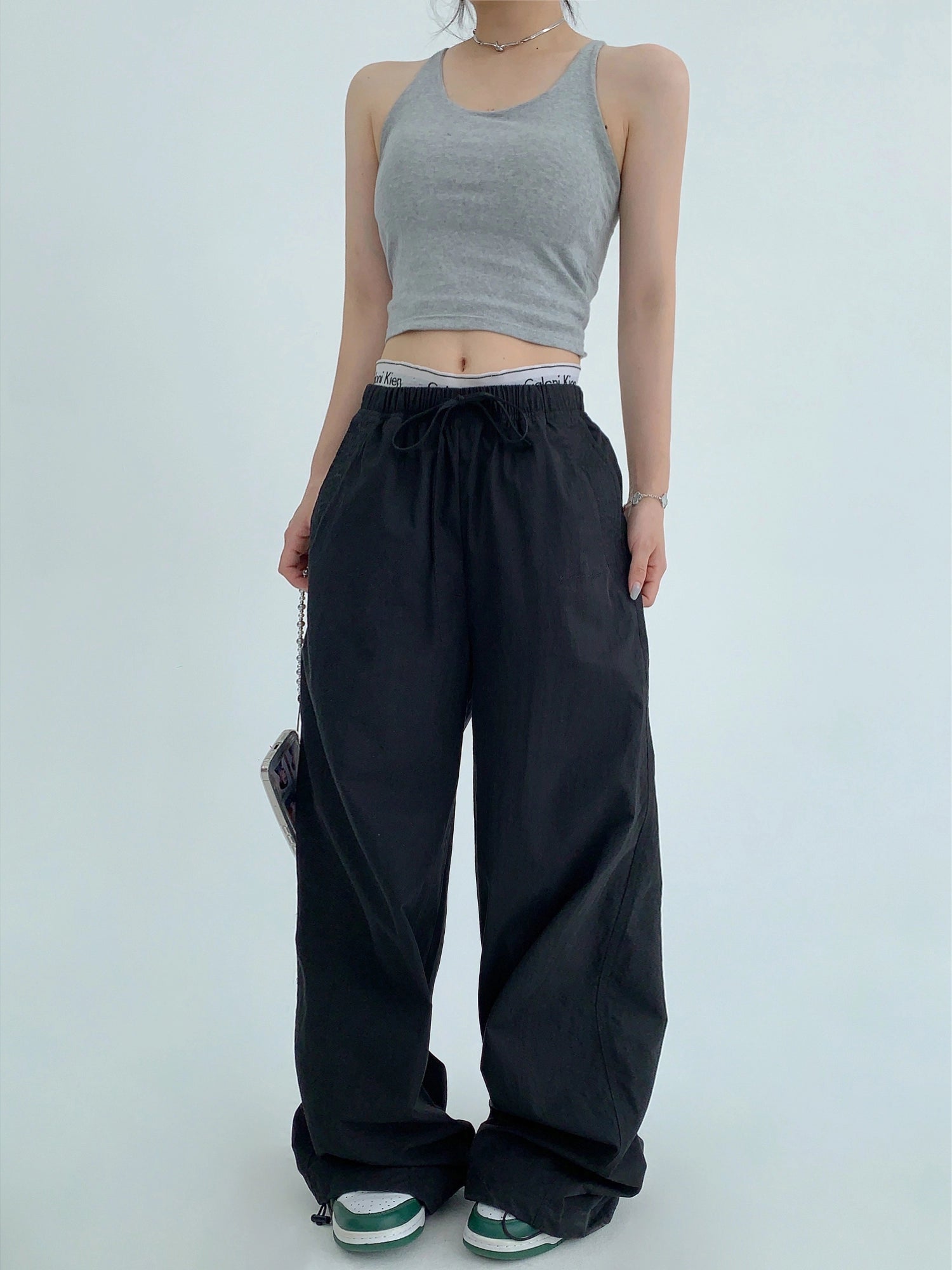 Pantaloni paracadute casual a gamba larga ad asciugatura rapida 