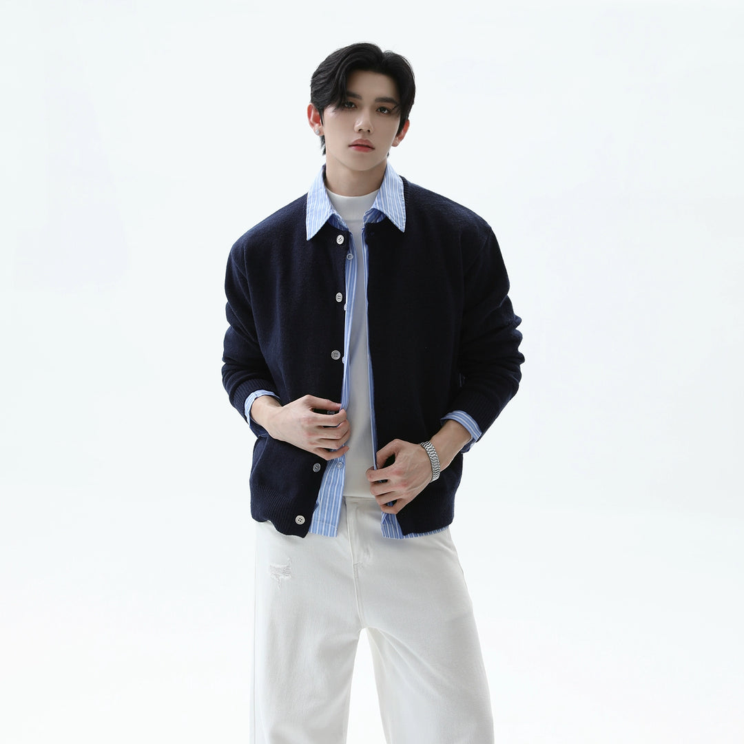 Striped Patchwork Knit Cardigan Sweater