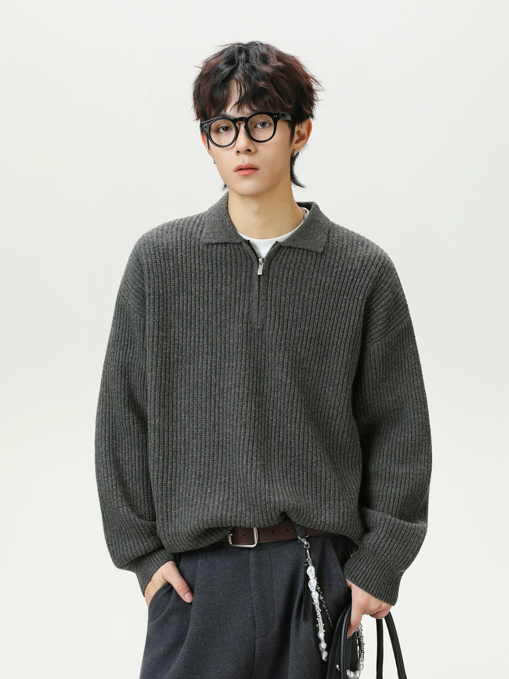 Pull polo en tricot côtelé à demi-zip 