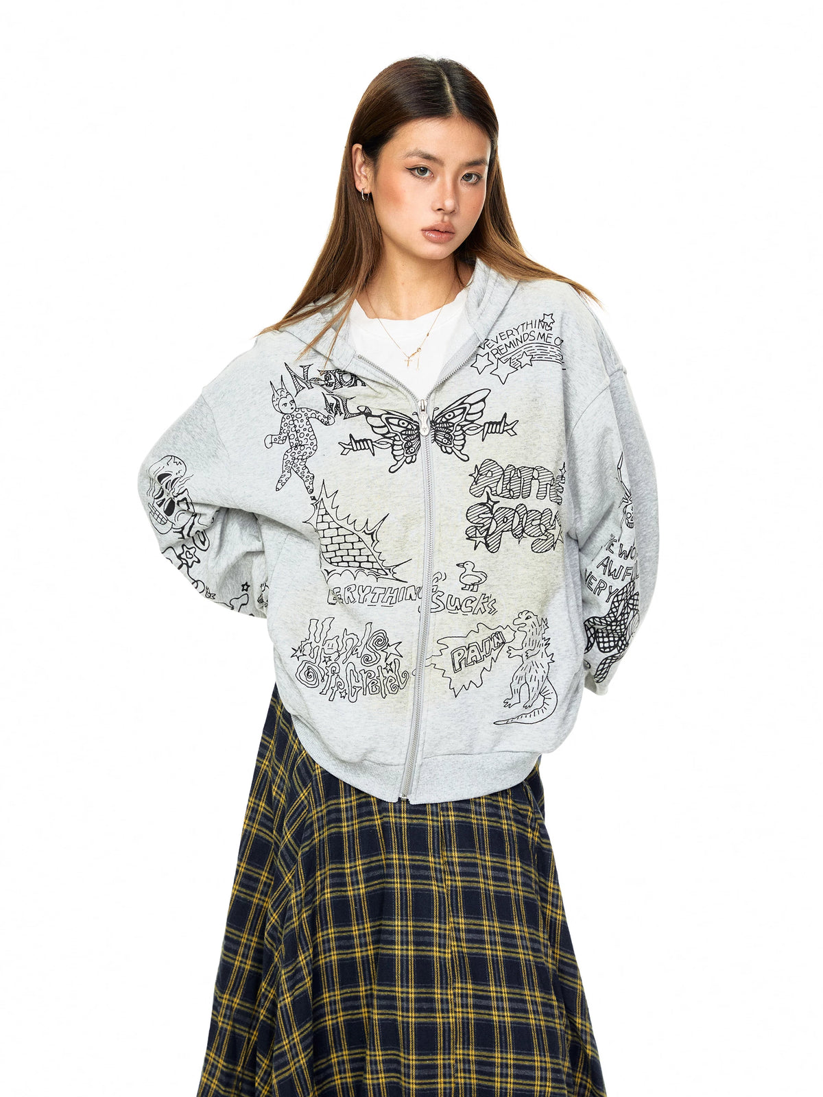 Graphic Print Zip Up Hooded Sweatshirt 2