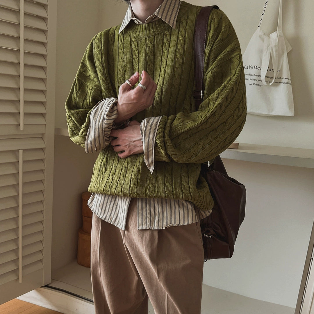 Retro zkroucený pletený svetr s kulatým výstřihem 