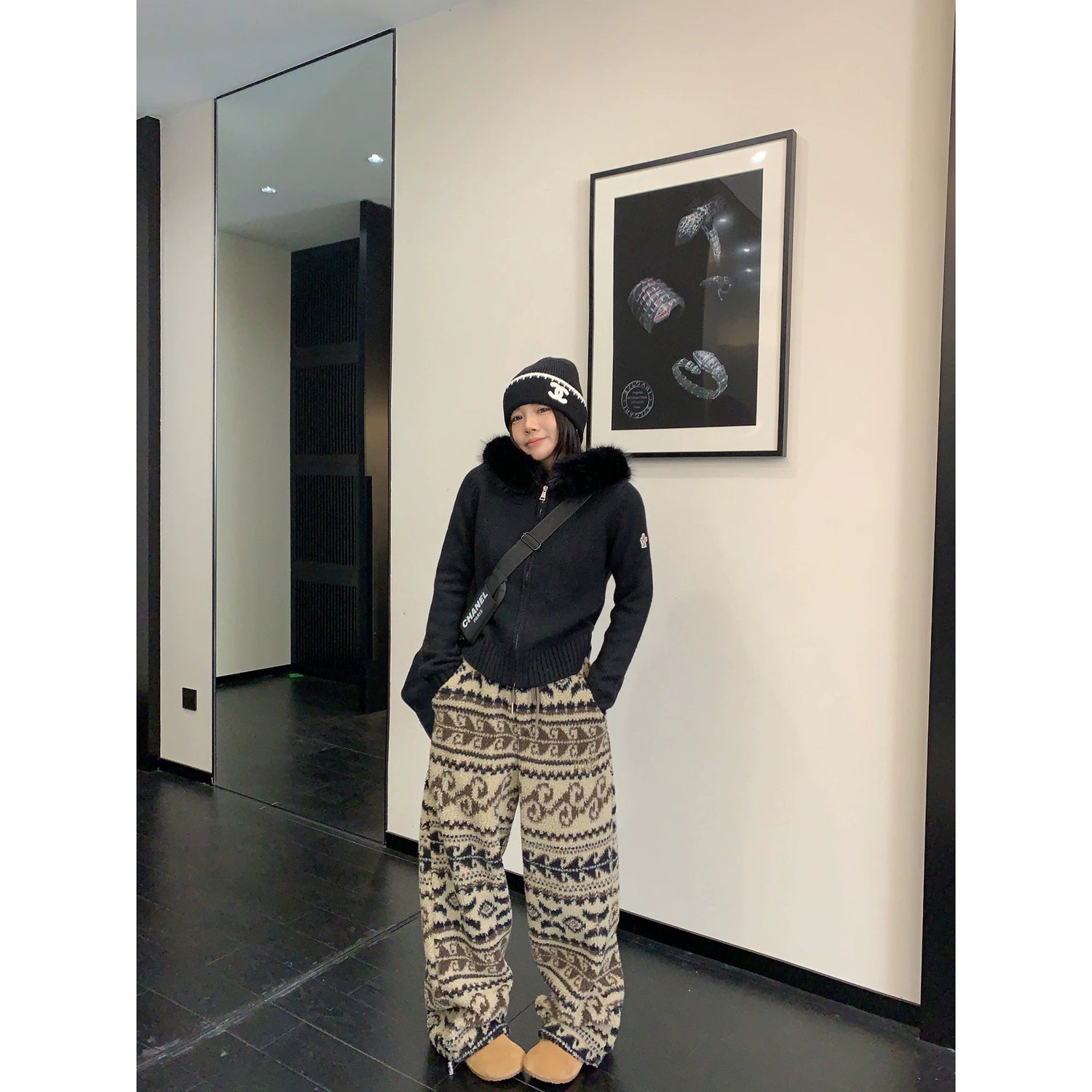 Fleece Wide-Leg Patterned Winter Pants 5