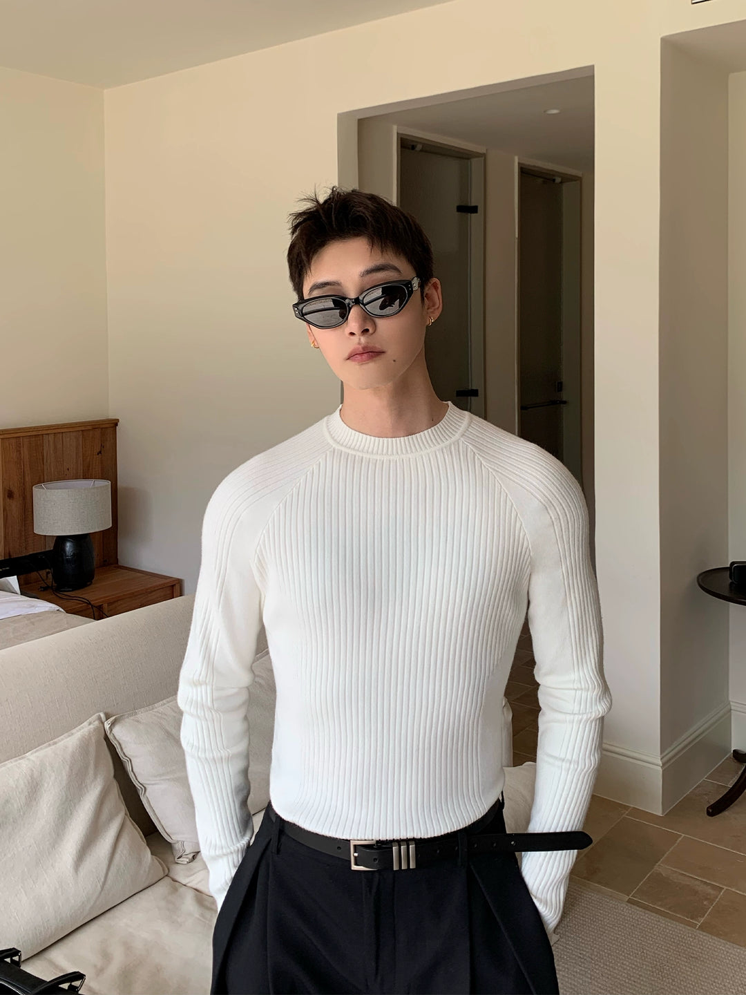 Suéter de punto slim fit con textura acanalada en 3D 