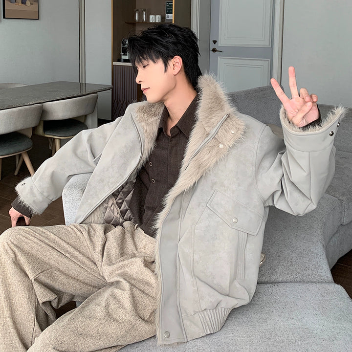 Quilted Suede Lapel Insulated Cotton Jacket