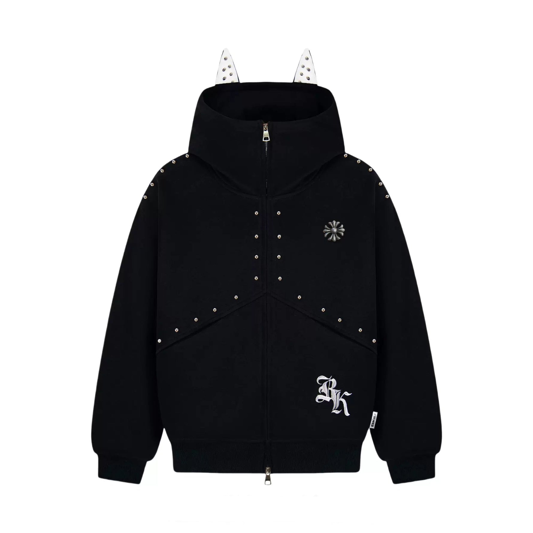 1627207:93586002,5941317192380,1627207:93586002,5941317192383,1627207:93586002,5941317192377,5941317192380,5941317192383,5941317192377, Studded Devil Ear Zip Hoodie