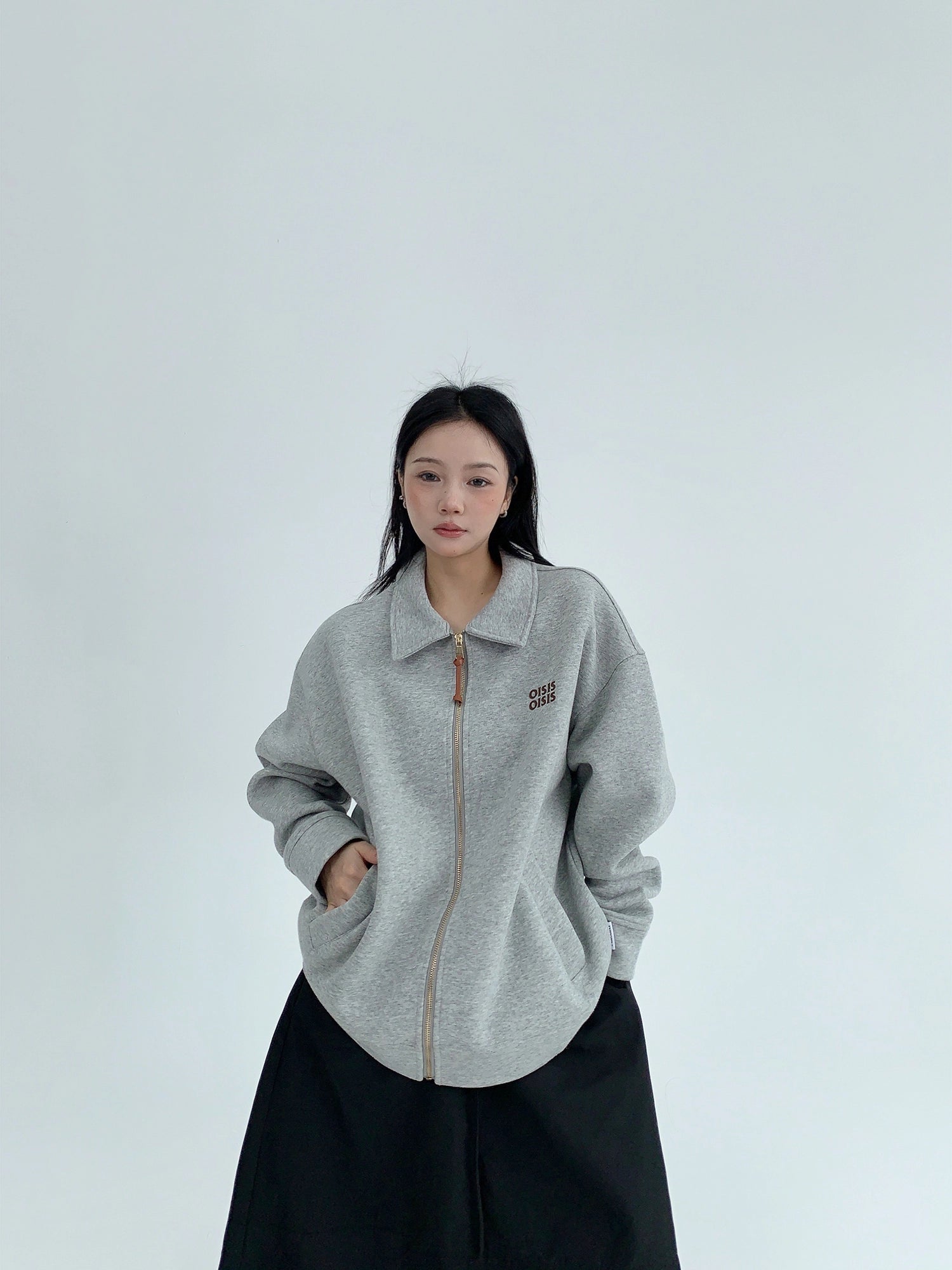 Giacca Relaxed Fit con Zip e Colletto Ricamato 