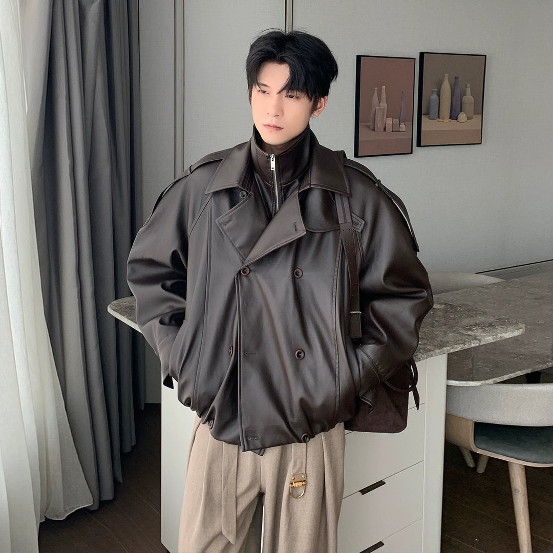 Pilot Style Double Breasted Leather Jacket