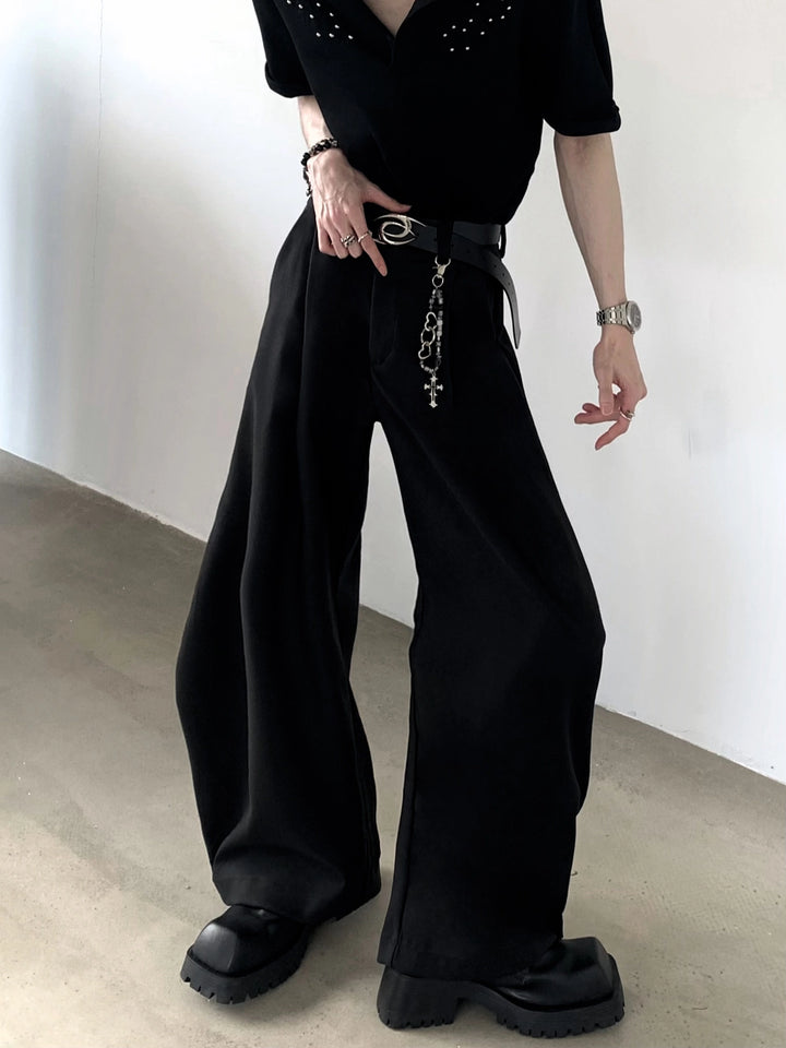 Chain Detail Loose Wide-Leg Pants