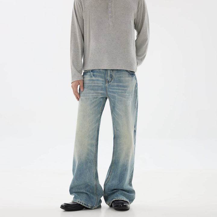 Calças Jeans Retas Flare Lavadas Retro 