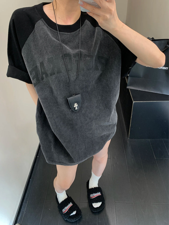 Bavlněné umyté oversized tričko s krátkým rukávem 