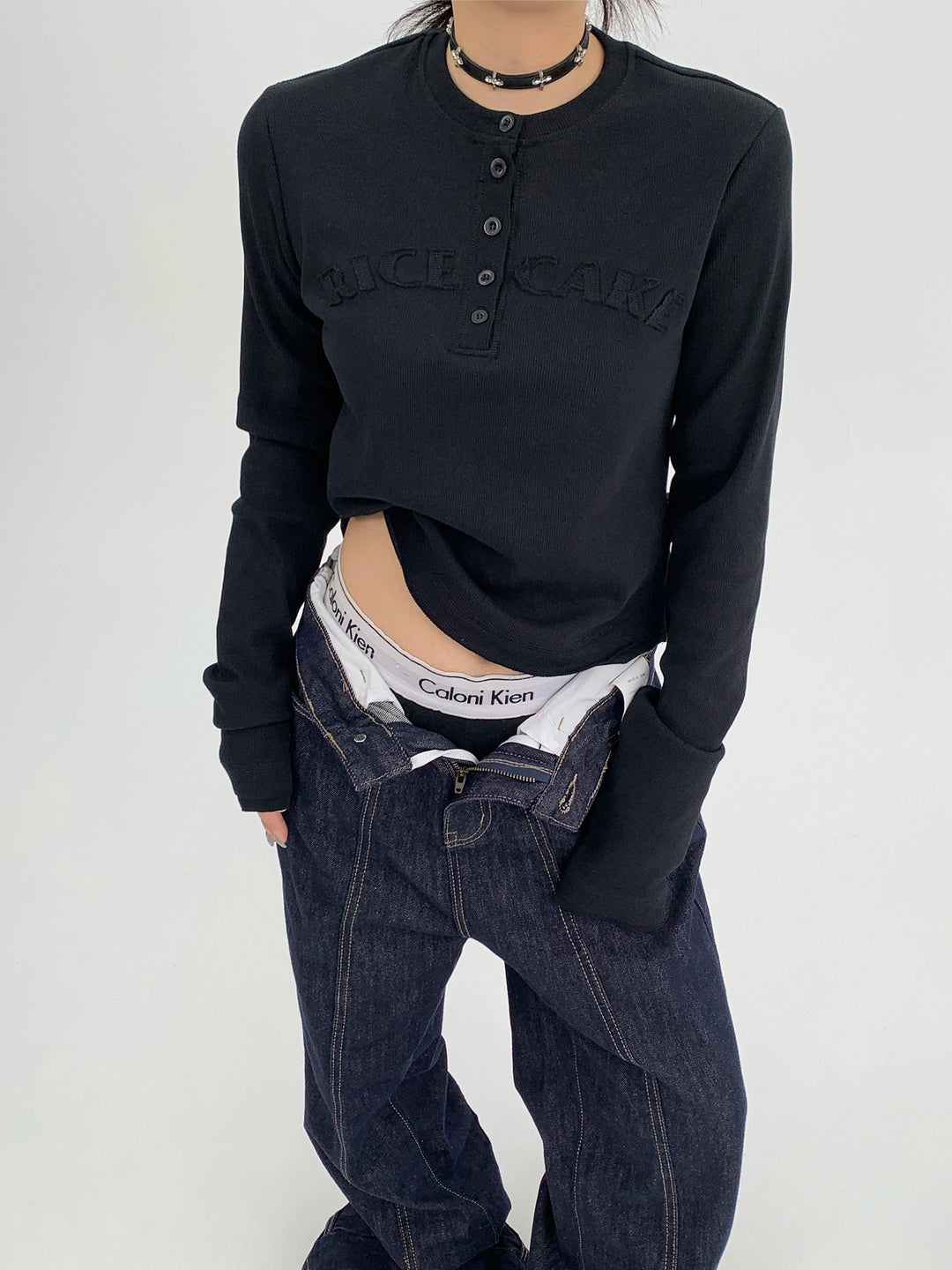 Slim Fit Broderad Långärmad Henley 