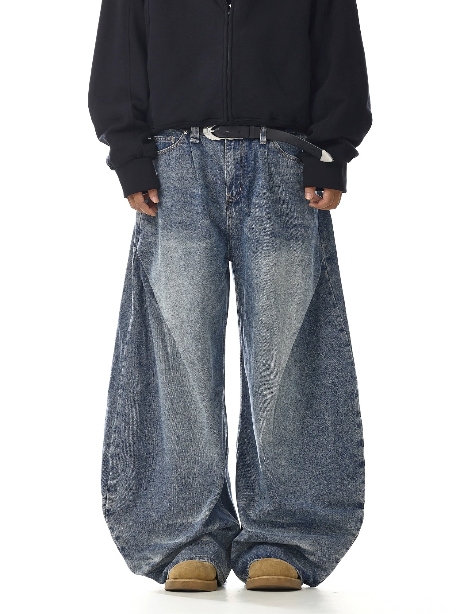 Jeans ultra larges plissés rétro 