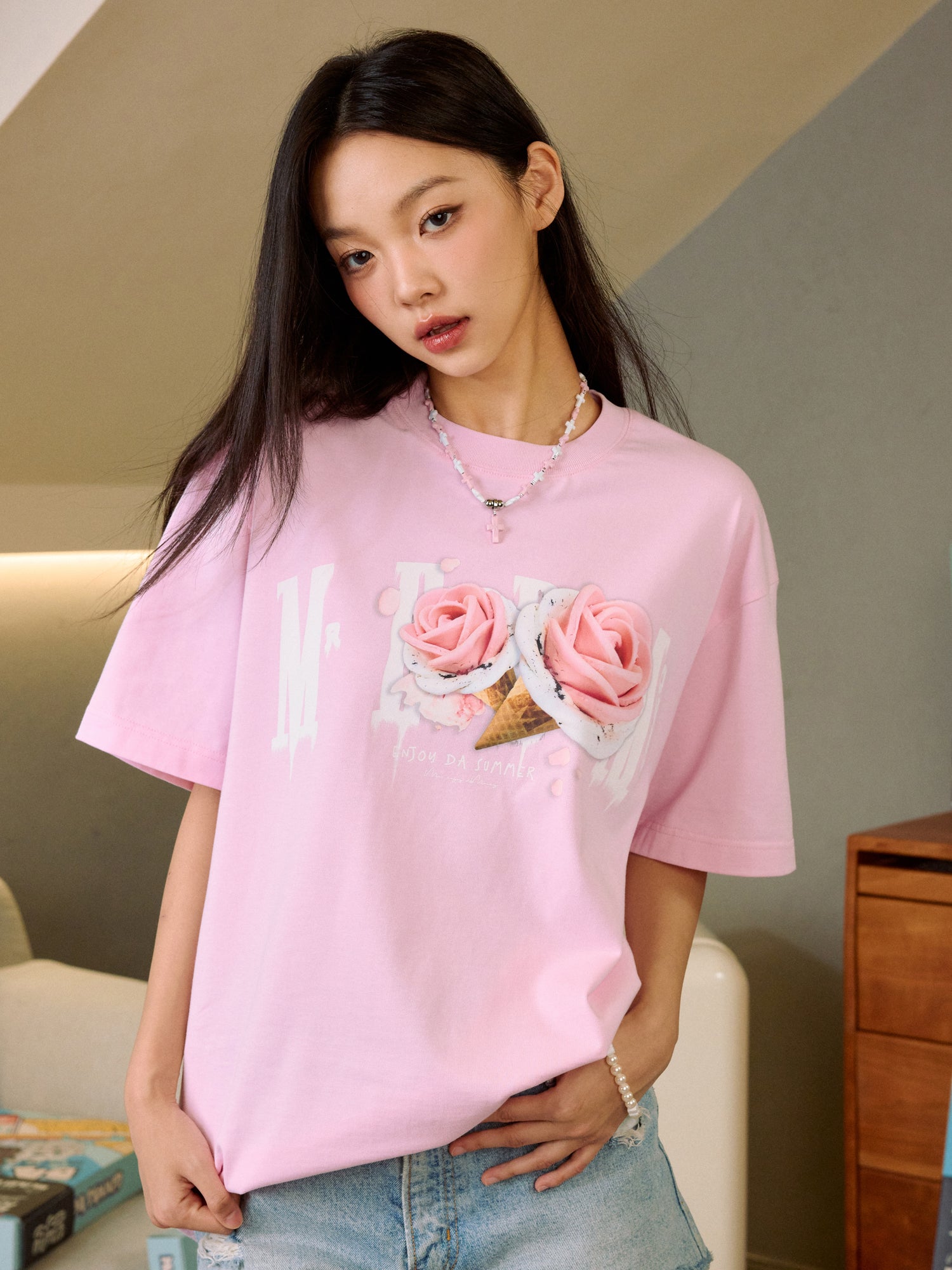 Ice Cream Graphic Loose Fit Short Sleeve T-shirt