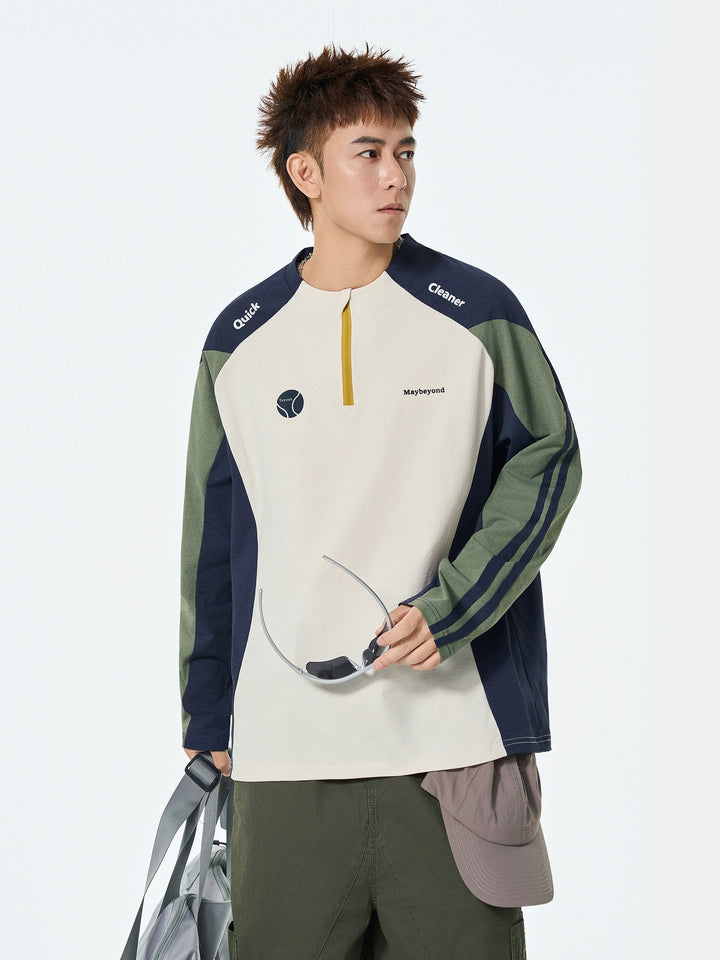 Half Zip Colorblock Long Sleeve T-Shirt