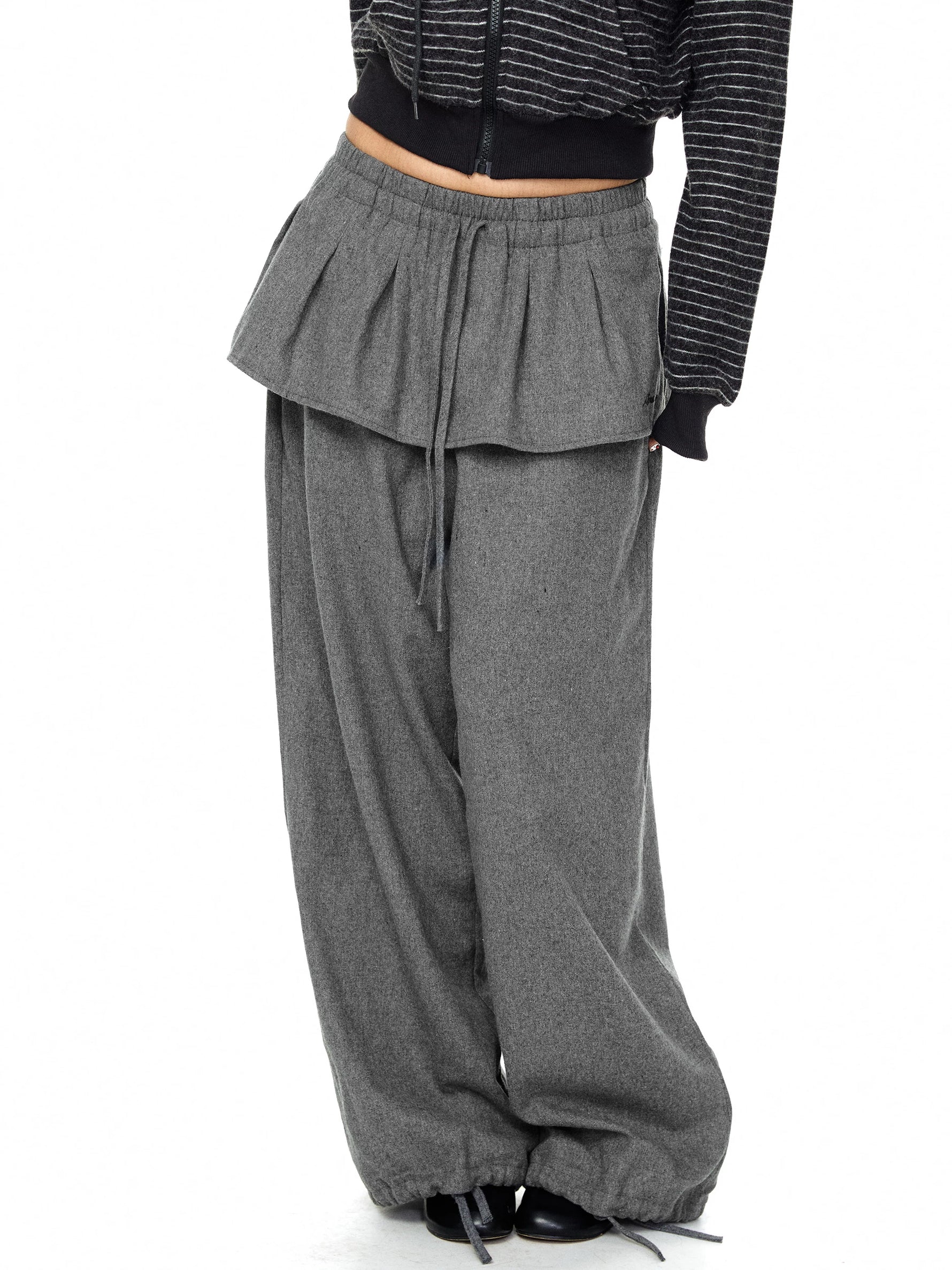 Patchwork Faux Two-Piece Wide-Leg Pants 3