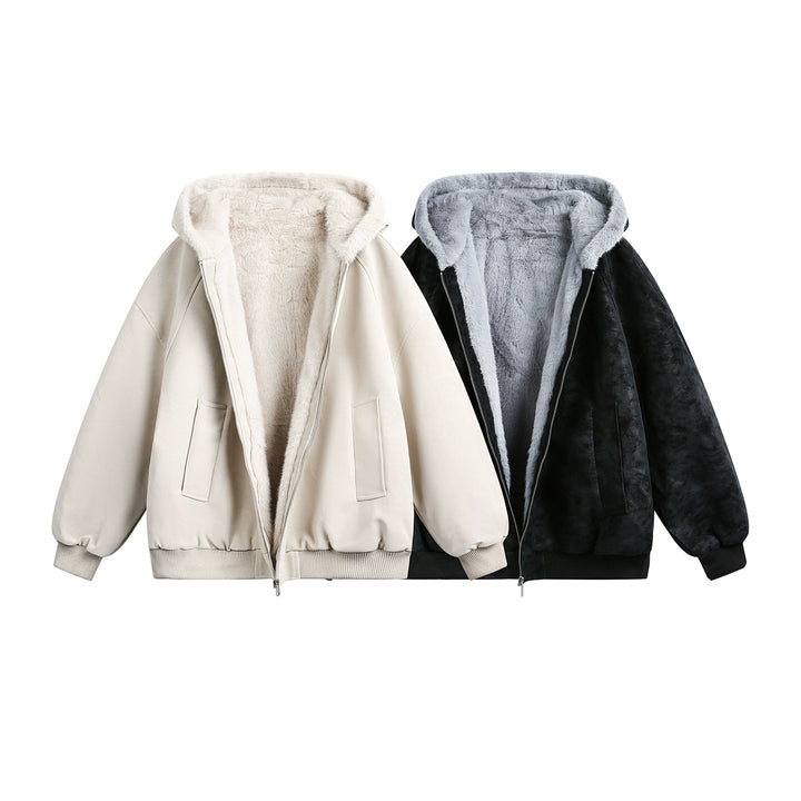 Hooded Leather Insulated Winter Coat