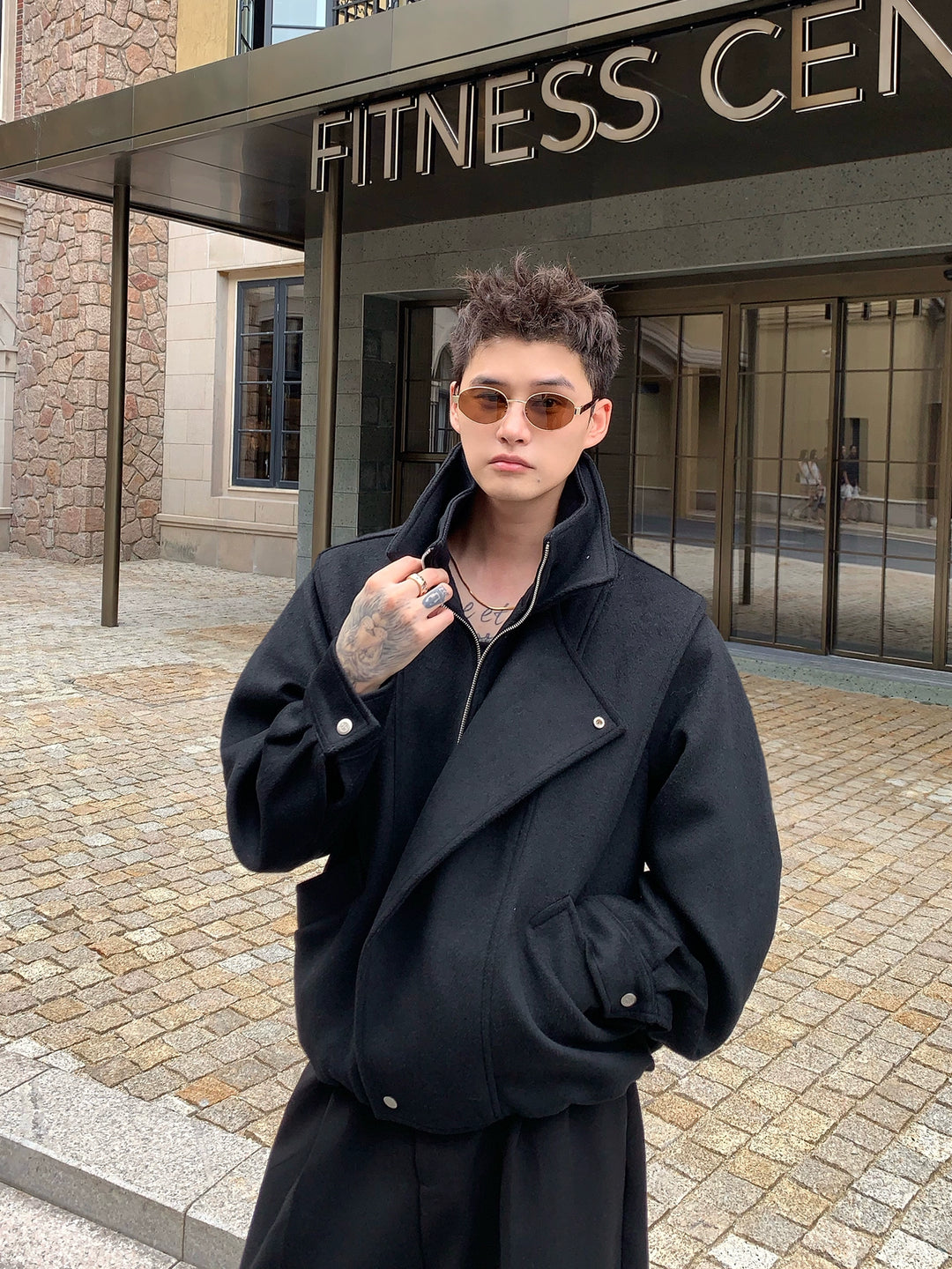 Chaqueta de lana mezcla con cuello alto para commuter 