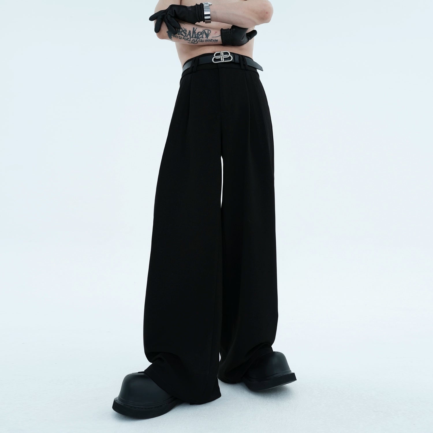 Wide Leg Double Pleated Suit Pants