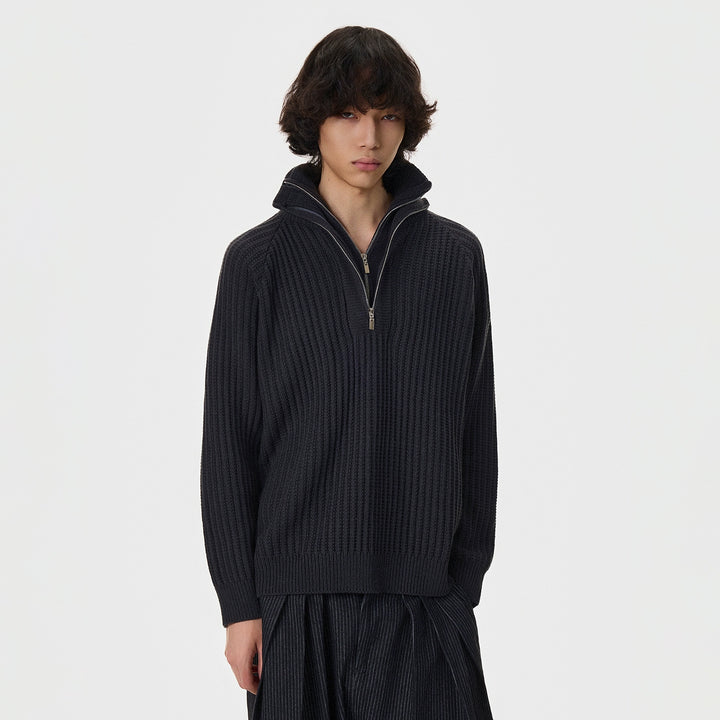 Half-Zip Ribbed Knit Turtleneck Sweater
