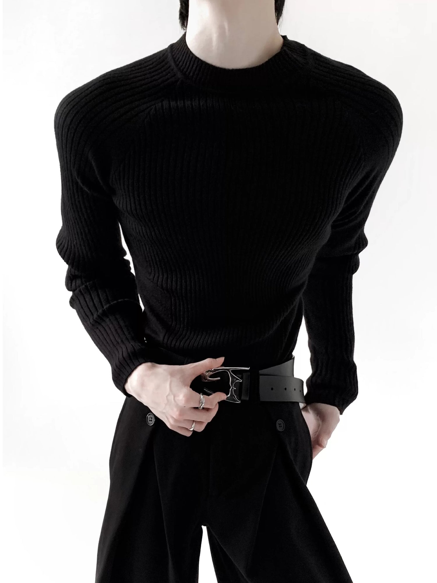 Ribbed Slim Fit Knit Crewneck Sweater