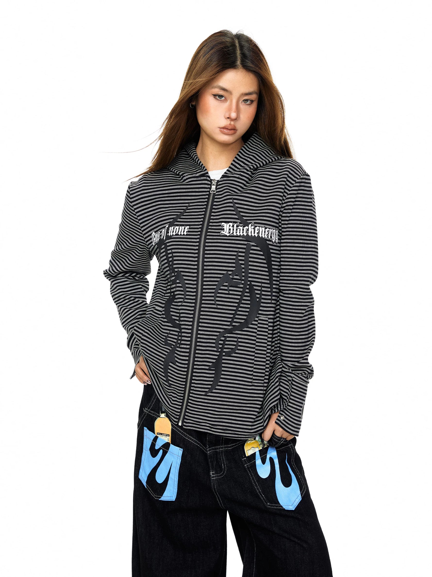 Striped Zip Up Hooded Sweatshirt 3