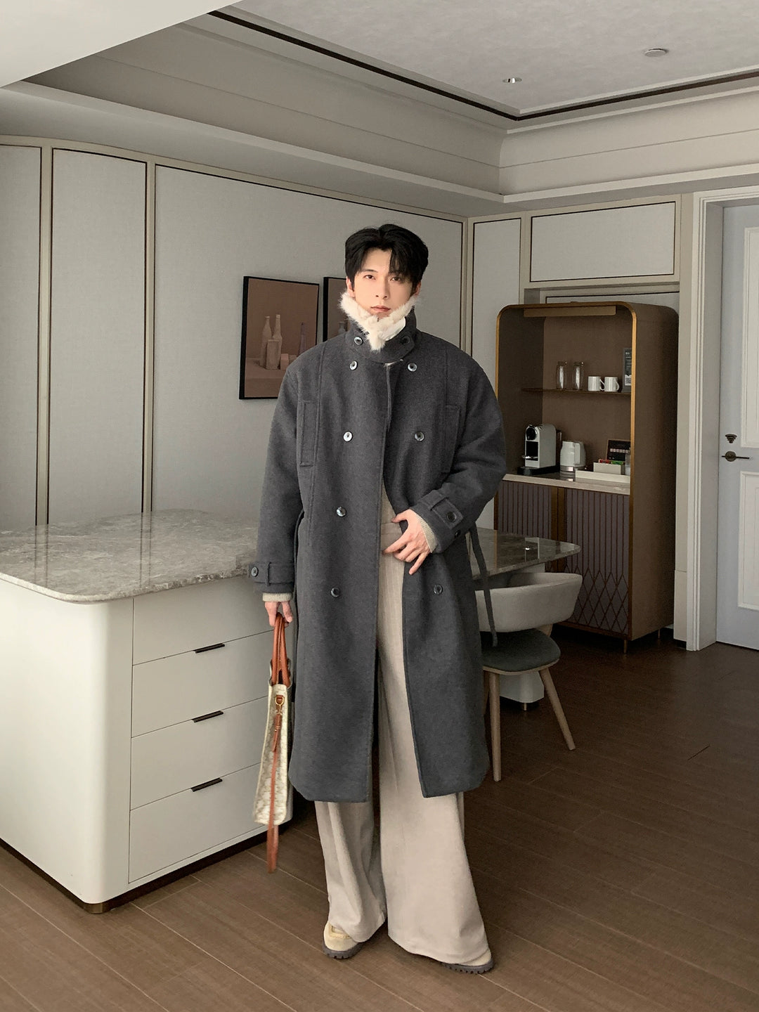 Wollen Overcoat met Nepbont Kraag 