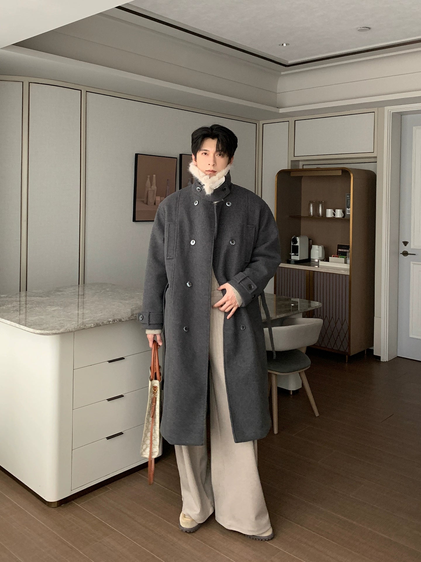 Faux Fur Collar Wool Overcoat