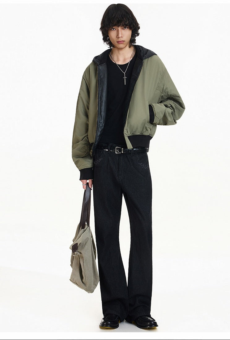 Doku İşlemeli Ham Denim Geniş Paça Pantolon 