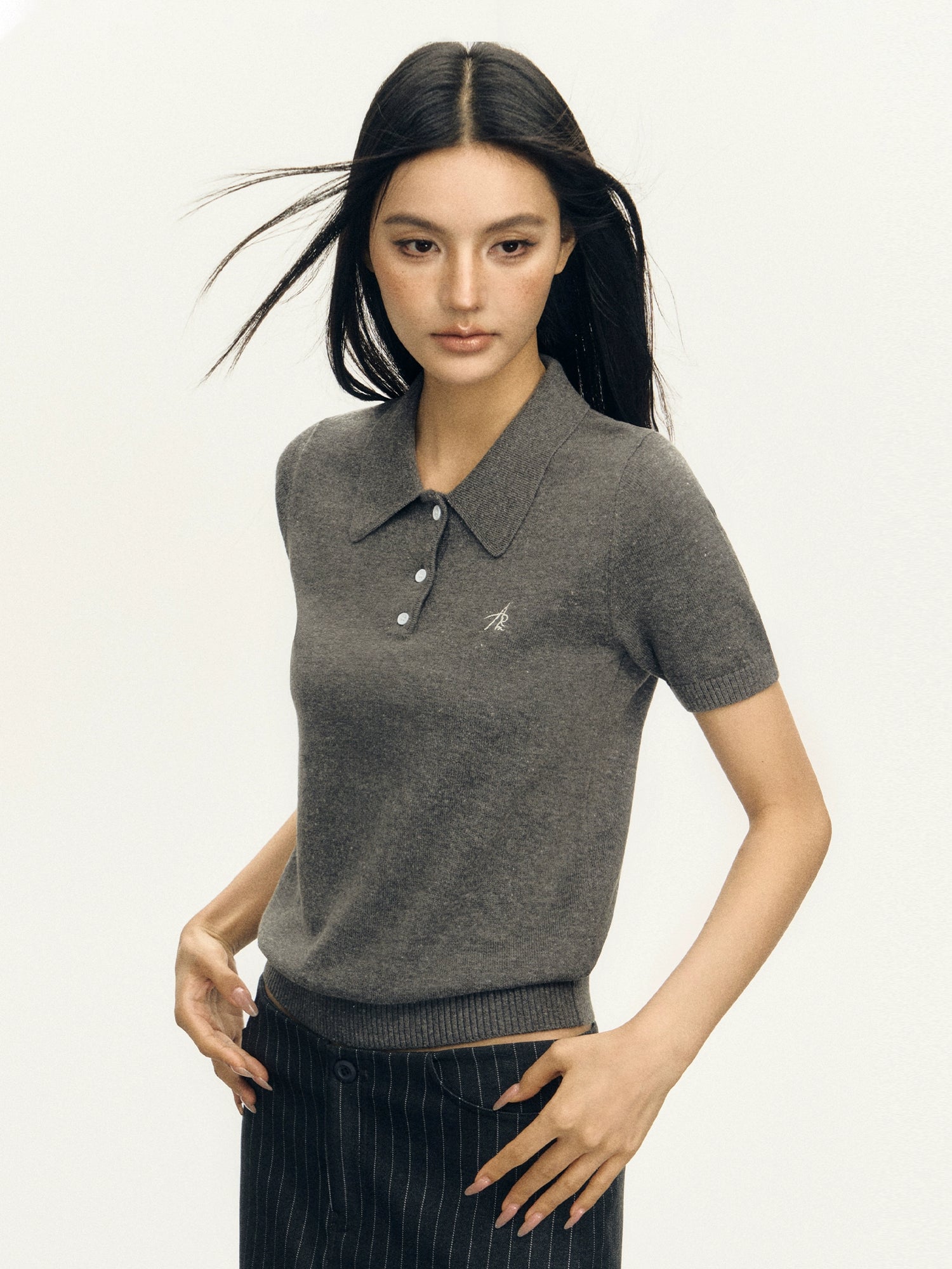 Retro Polo Collar Slim Knit Top