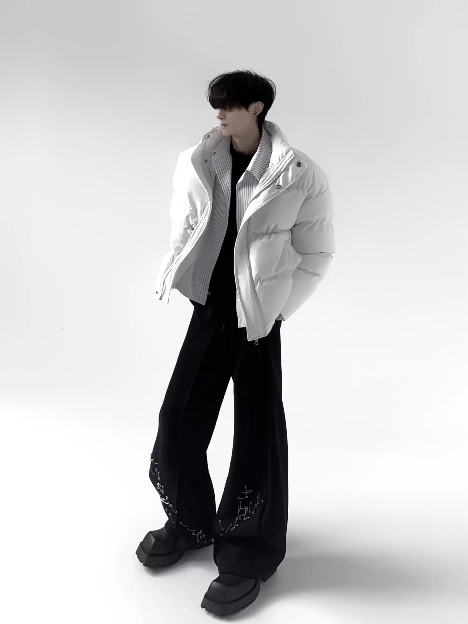 패턴이 있는 와이드 레그 곡선 블레이드 스웻팬츠 