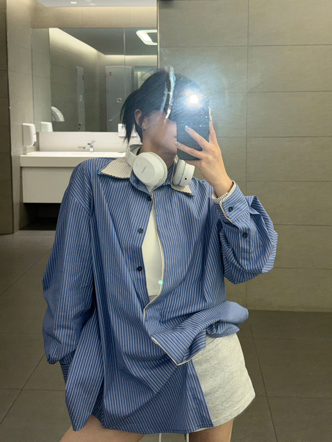 Oversized Vertical Striped Long Sleeve Shirt