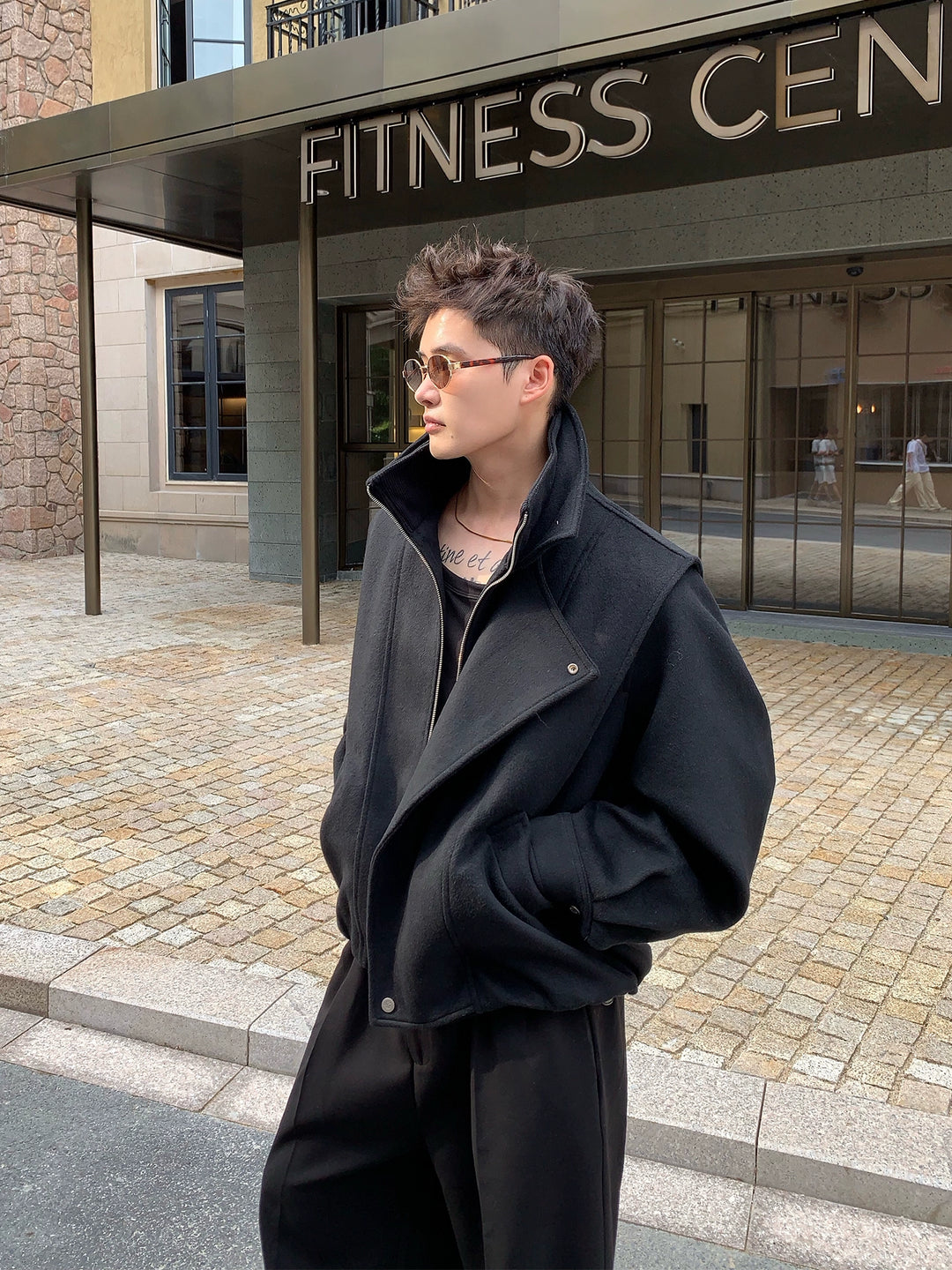 Chaqueta de lana mezcla con cuello alto para commuter 