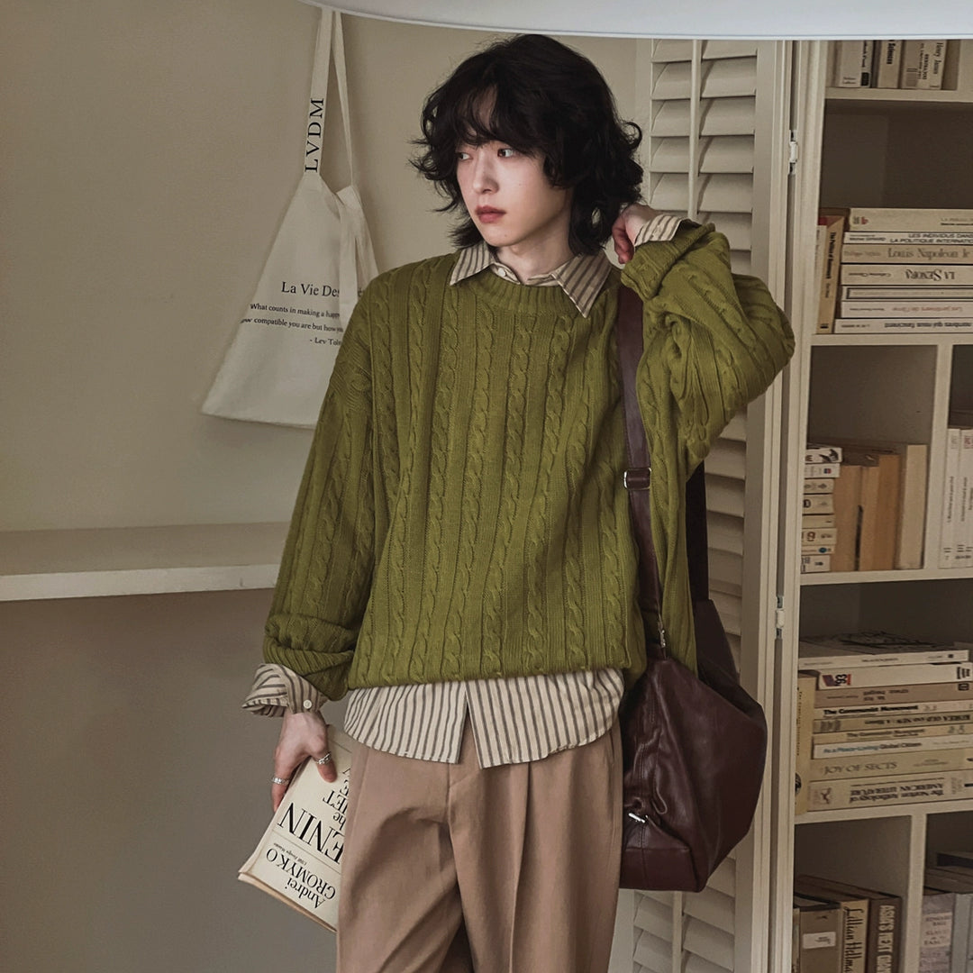 Retro zkroucený pletený svetr s kulatým výstřihem 