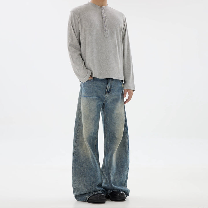 Slitte Vaskede Vide Leg Loose Jeans 