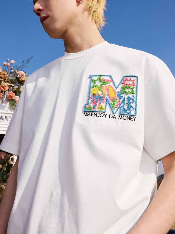 刺繍された M ロゴココナッツツリーTシャツ 