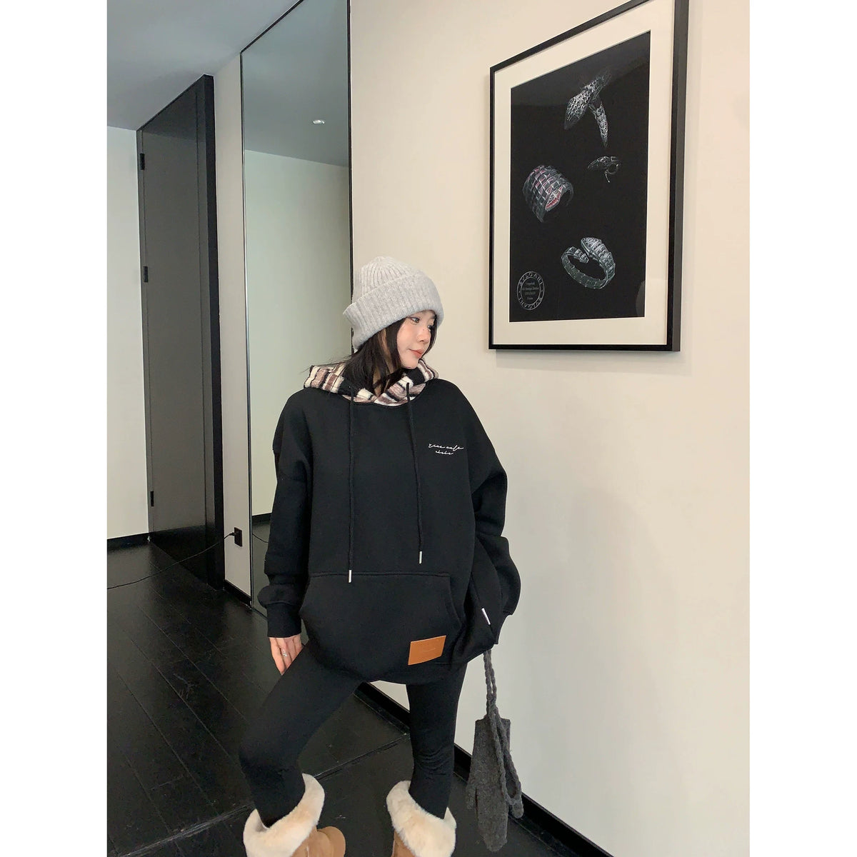 Oversized Fleece-Lined Colorblock Hooded Sweatshirt 5