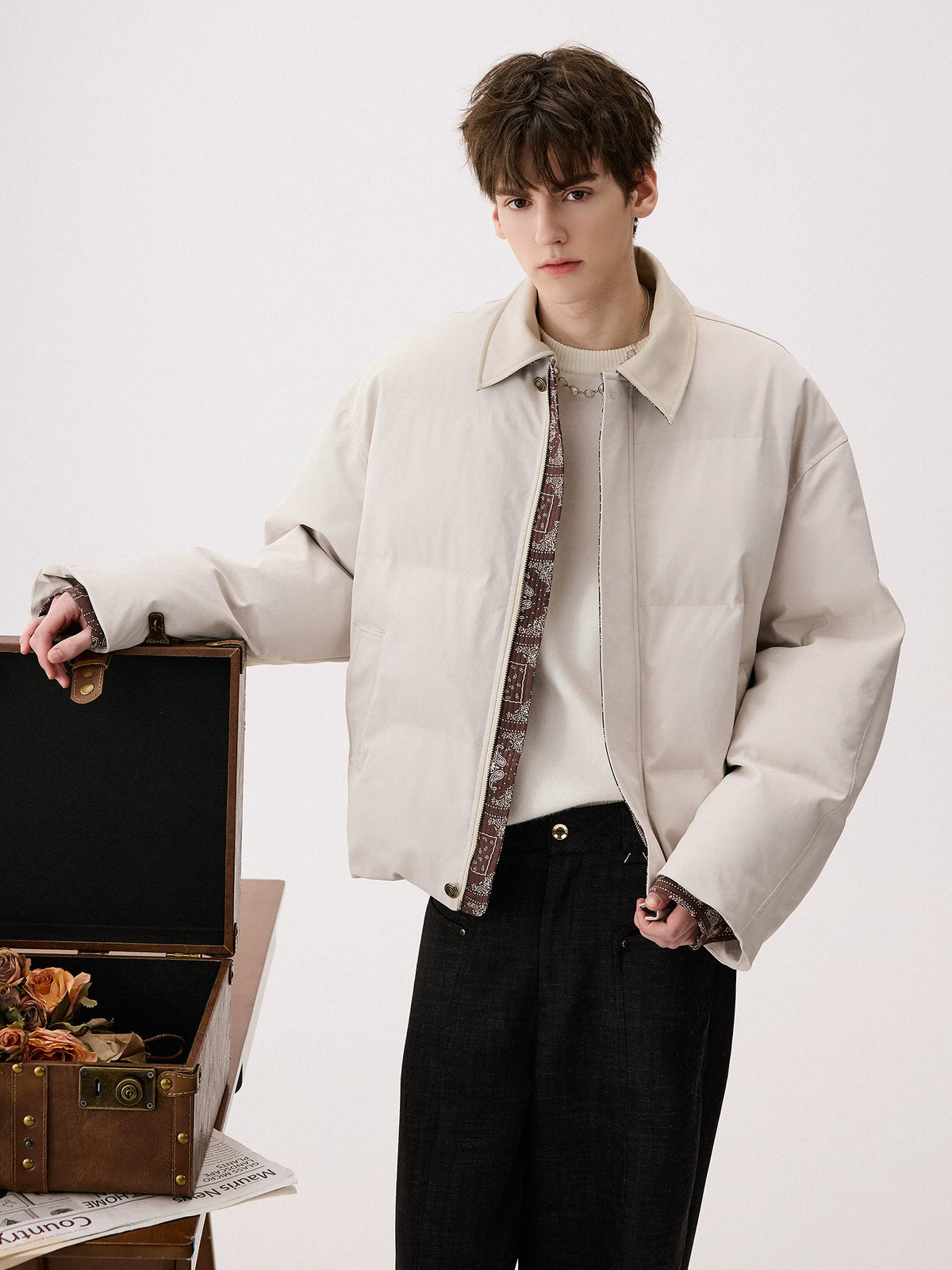 Paisley Trim Puffer Jacket with Collar 3