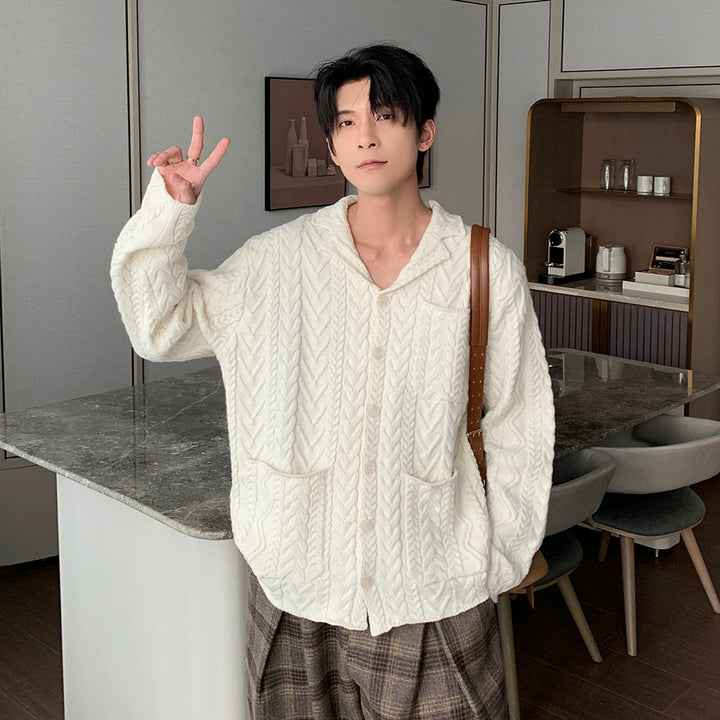 Cable Knit Wool Cardigan Sweater