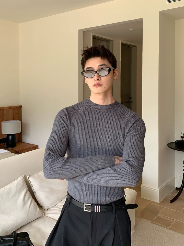 Suéter de punto slim fit con textura acanalada en 3D 